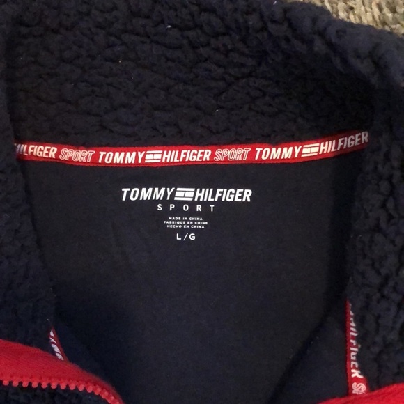 Tommy Hilfiger Women’s Teddy 1/4 Zip Navy Blue Jacket Long Sleeve Stripes Large - Picture 3 of 5